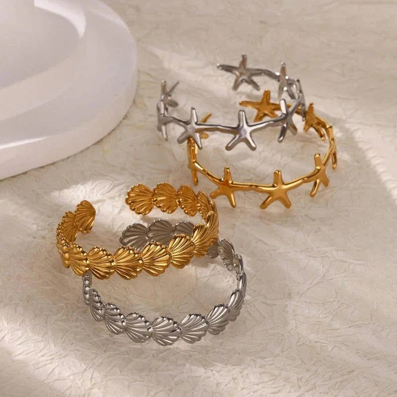 Elegant Seashell, Starfish, and Scallop Bracelet silver