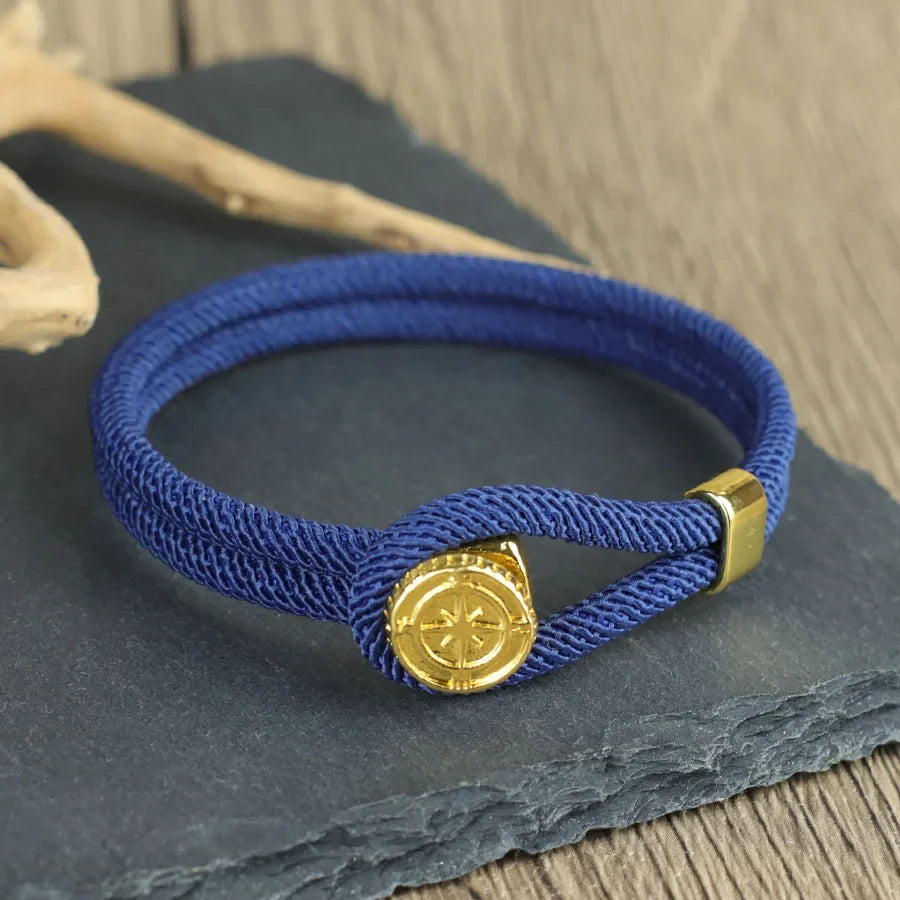 Navy Blue Nautical Compass Rose Rope Bracelet