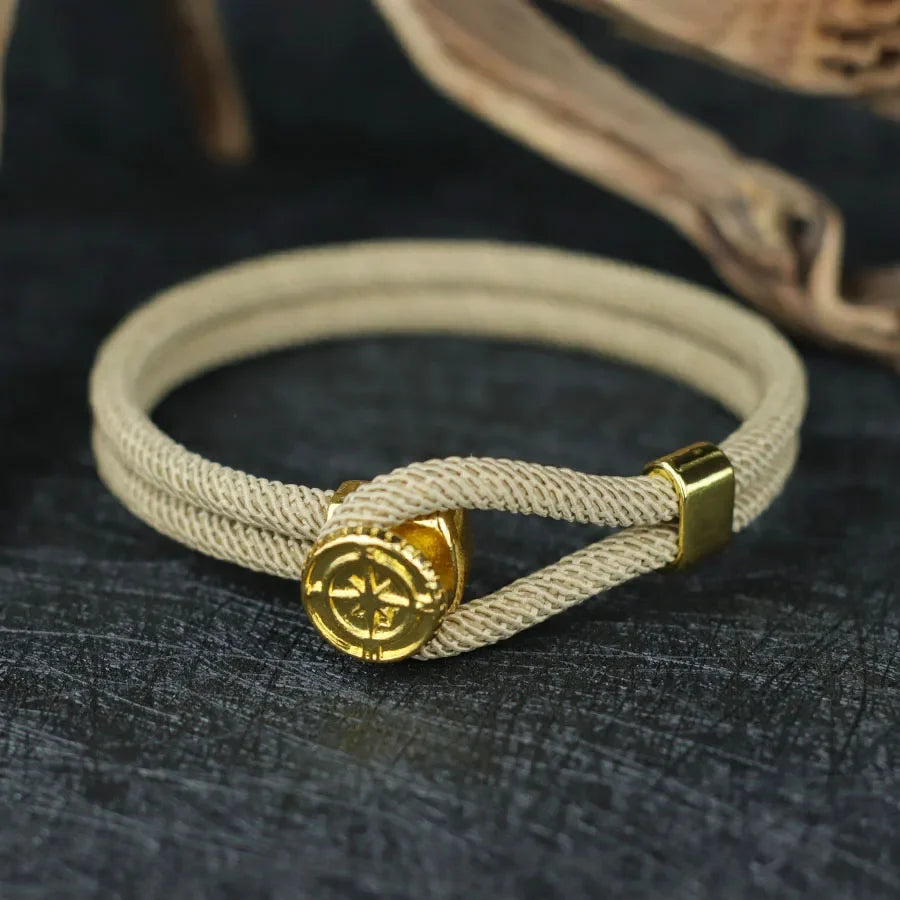 Beige Nautical Compass Rose Rope Bracelet