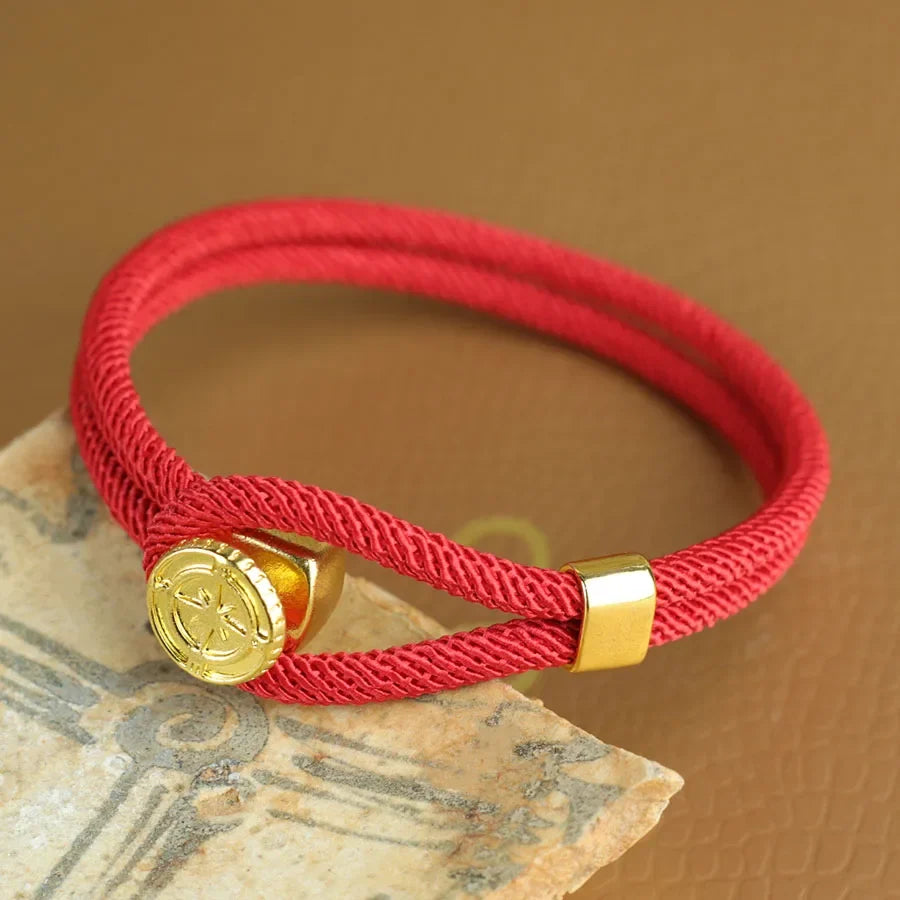 Red Nautical Compass Rose Rope Bracelet