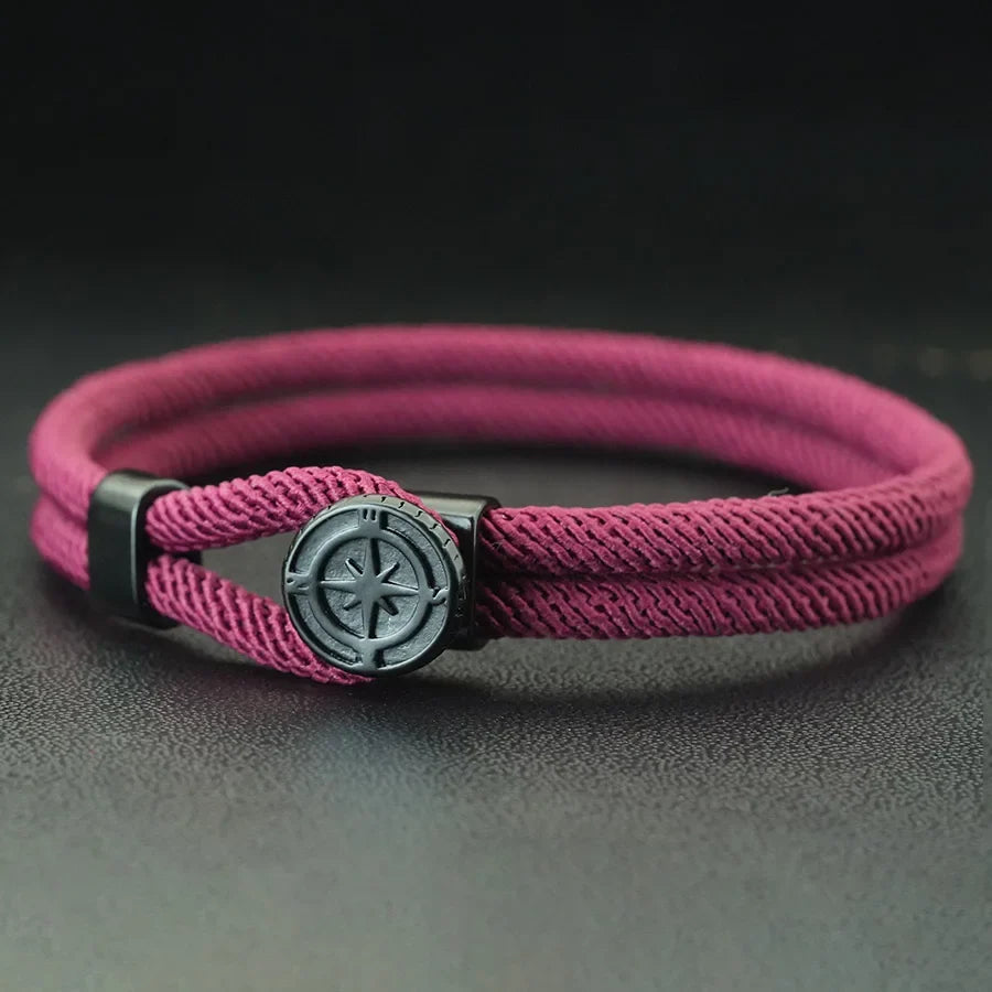 Black Compass Cord Bracelet Wind Rose burgundy