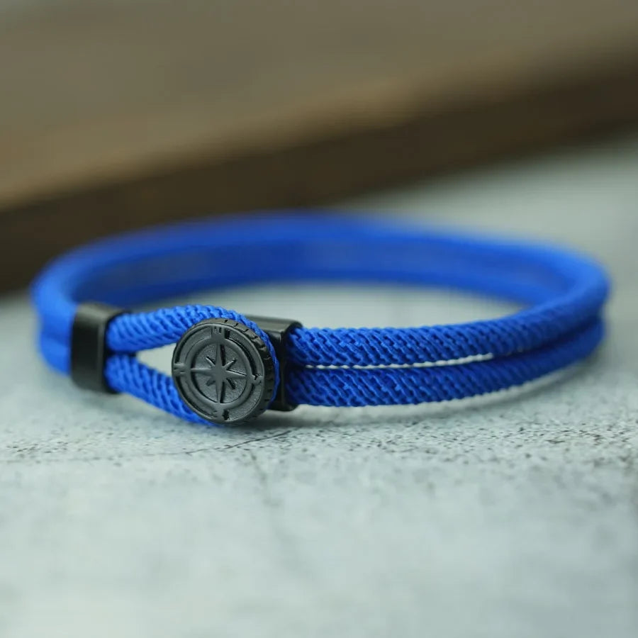 Black Compass Cord Bracelet Wind Rose royal blue