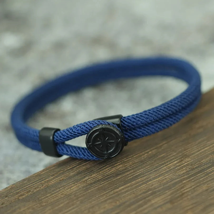 Black Compass Cord Bracelet Wind Rose navy blue