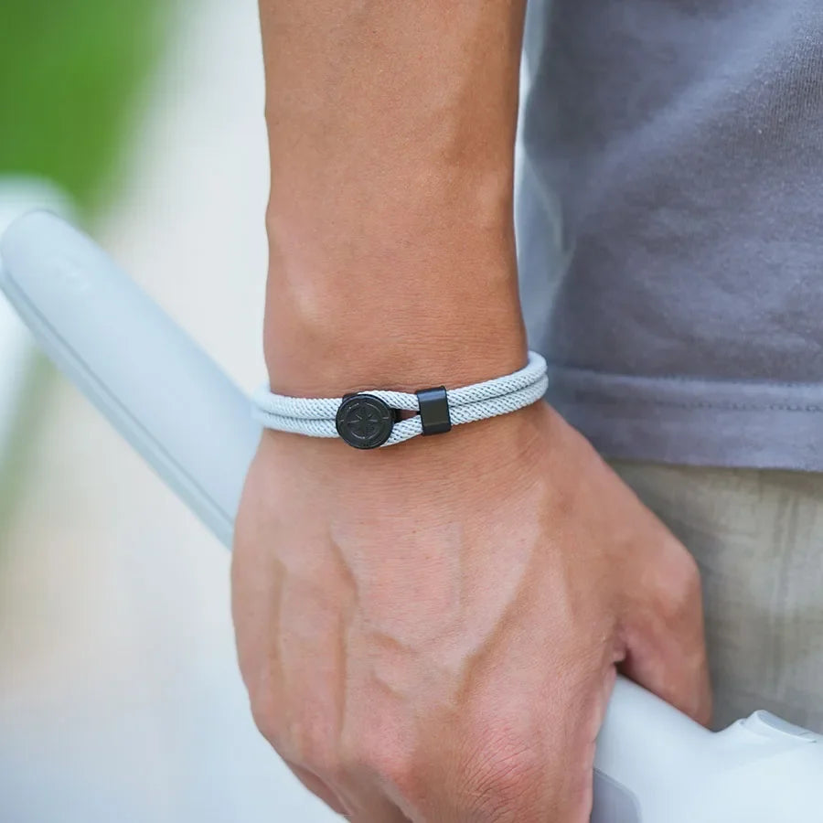 Black Compass Cord Bracelet Wind Rose gray