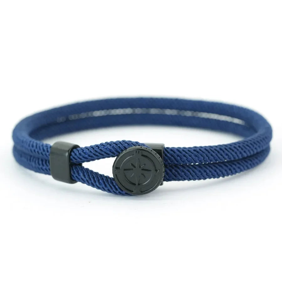 Black Compass Cord Bracelet Wind Rose navy blue