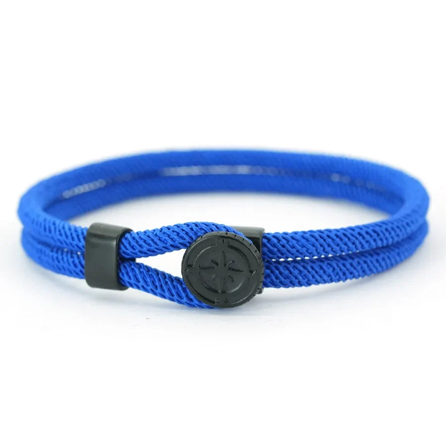 Black Compass Cord Bracelet Wind Rose royal blue