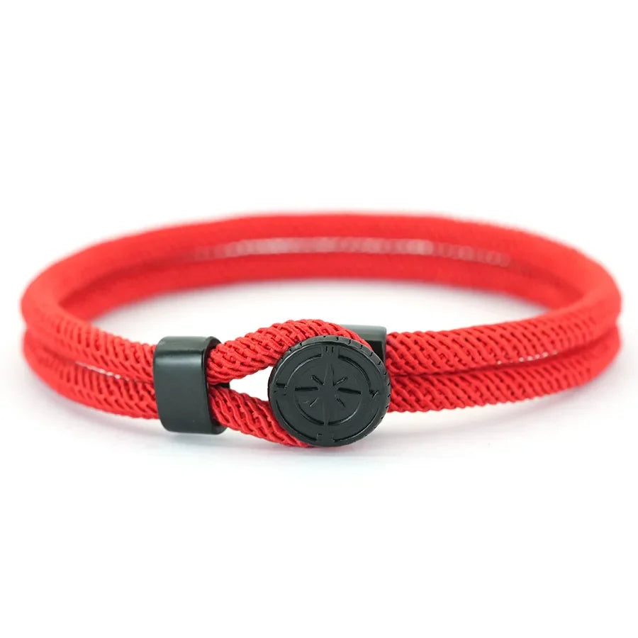 Black Compass Cord Bracelet Wind Rose red