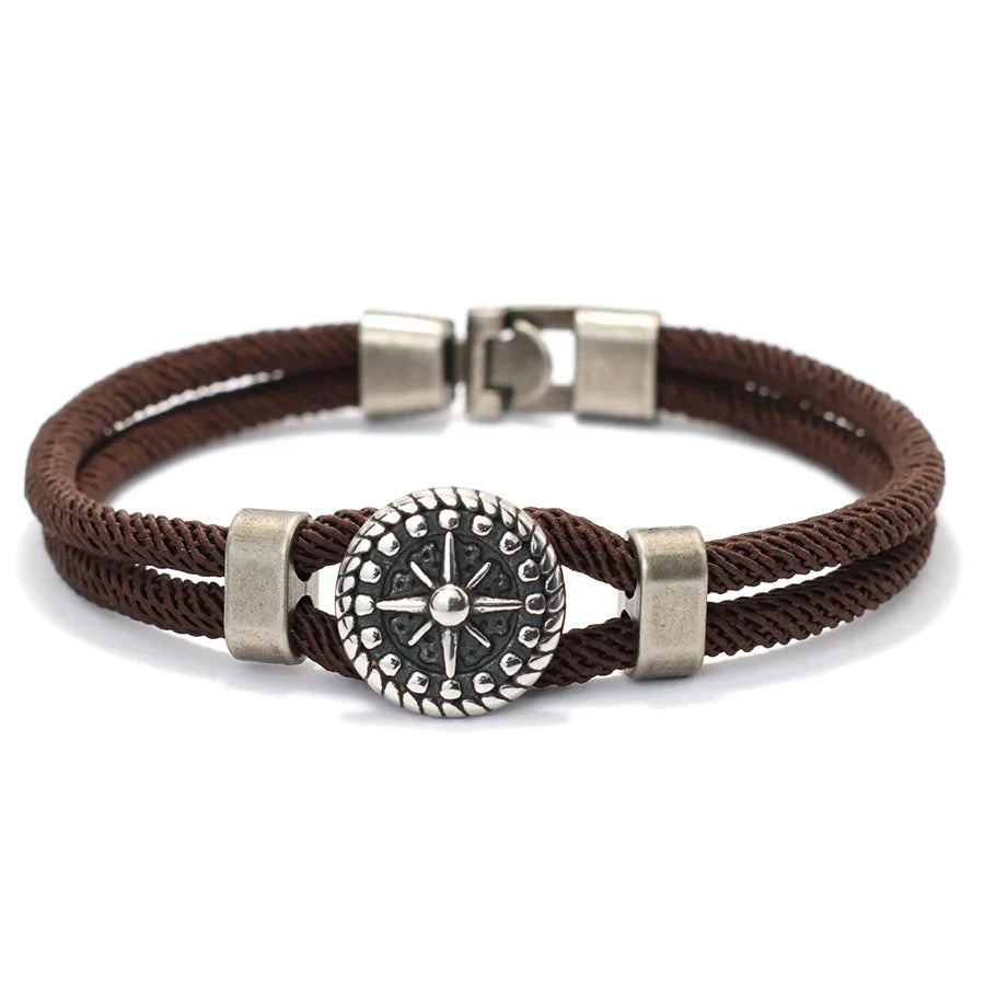 Compass Rose Rope Bracelet in brown