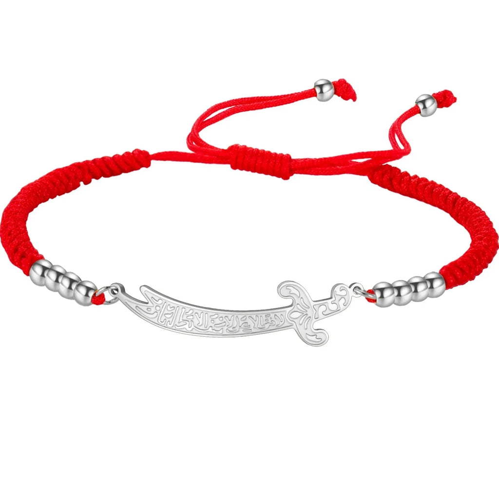 Red and silver Arabic Ali Zulfiqar sword cord bracelet