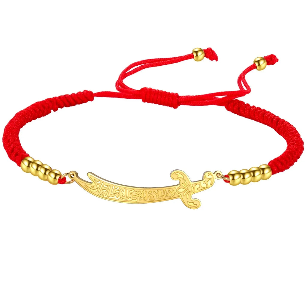 Red and gold Arabic Ali Zulfiqar sword cord bracelet