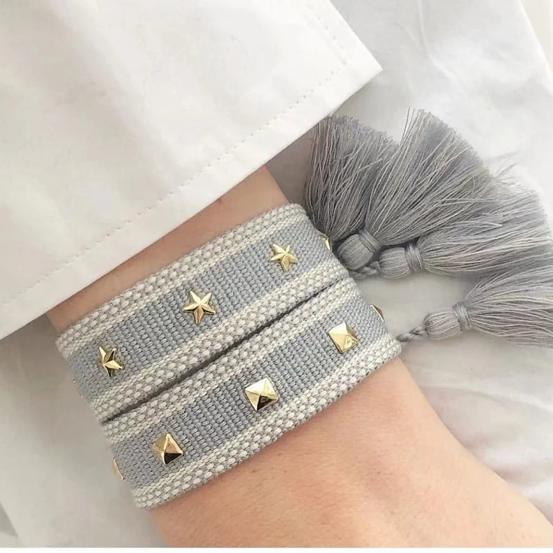 Star Cord Bracelet for Men or Women gray