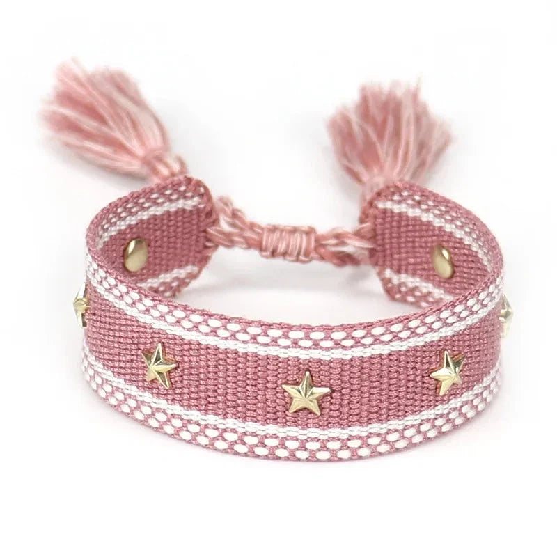 Star Cord Bracelet for Men or Women dark pink
