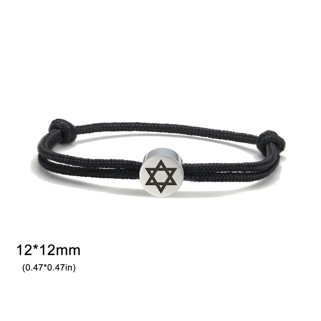 Rope bracelet with the Jewish symbol, the black and silver Star of David