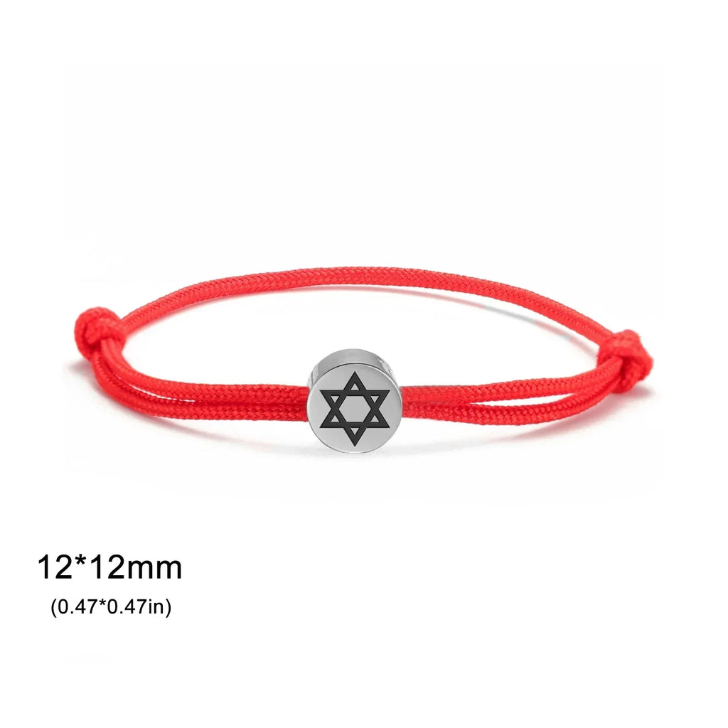 Rope bracelet with the Jewish symbol, the red and silver Star of David