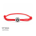 Rope bracelet with the Jewish symbol, the red and silver Star of David