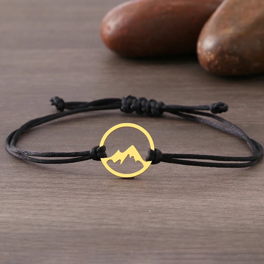 Rope Bracelet with Round Mountain Pendant