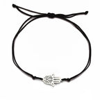 Cord bracelet with Arabic Hand of Fatima in silver