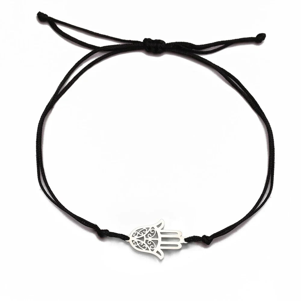 Cord bracelet with Arabic Hand of Fatima in silver