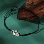 Cord bracelet with Arabic Hand of Fatima in silver