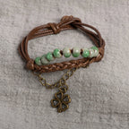 Cord Bracelet with 4-Leaf Clover and Green Beads
