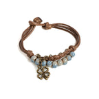 Cord Bracelet with 4-Leaf Clover and Blue Beads