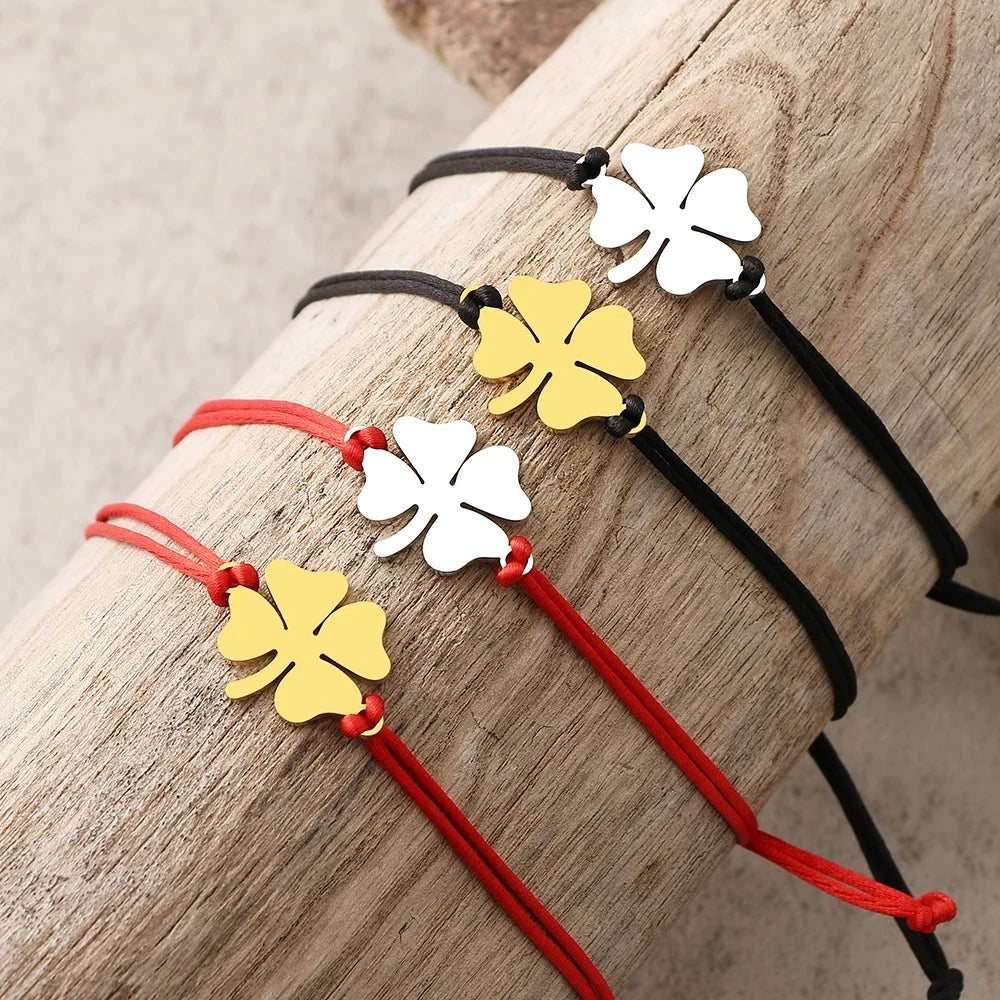 Red and Gold Lucky Four-Leaf Clover Cord Bracelet