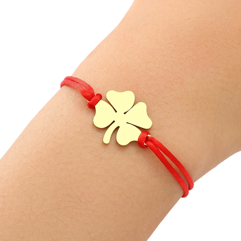 Red and Gold Lucky Four-Leaf Clover Cord Bracelet
