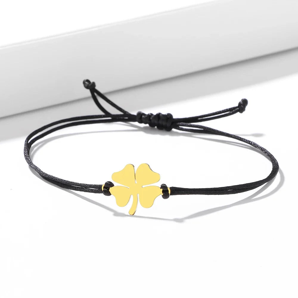 Black and Gold Lucky Four-Leaf Clover Cord Bracelet