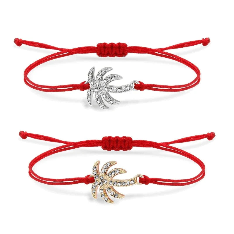 Palm Tree Cord Bracelet with Rhinestones