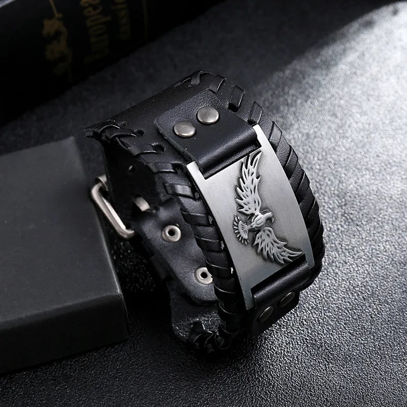 Black Eagle Leather Bracelet
