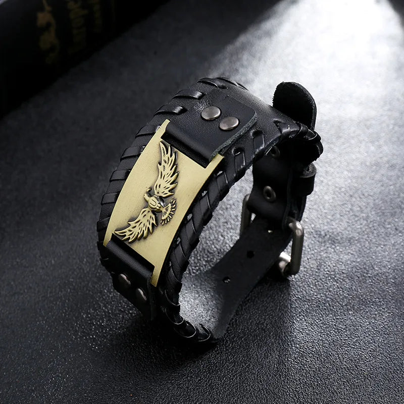 Black Eagle Leather Bracelet
