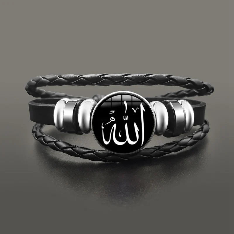 Black Arabic Muslim Allah leather bracelet