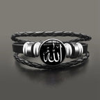 Black Arabic Muslim Allah leather bracelet