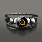 Gold Arabic Muslim Allah leather bracelet