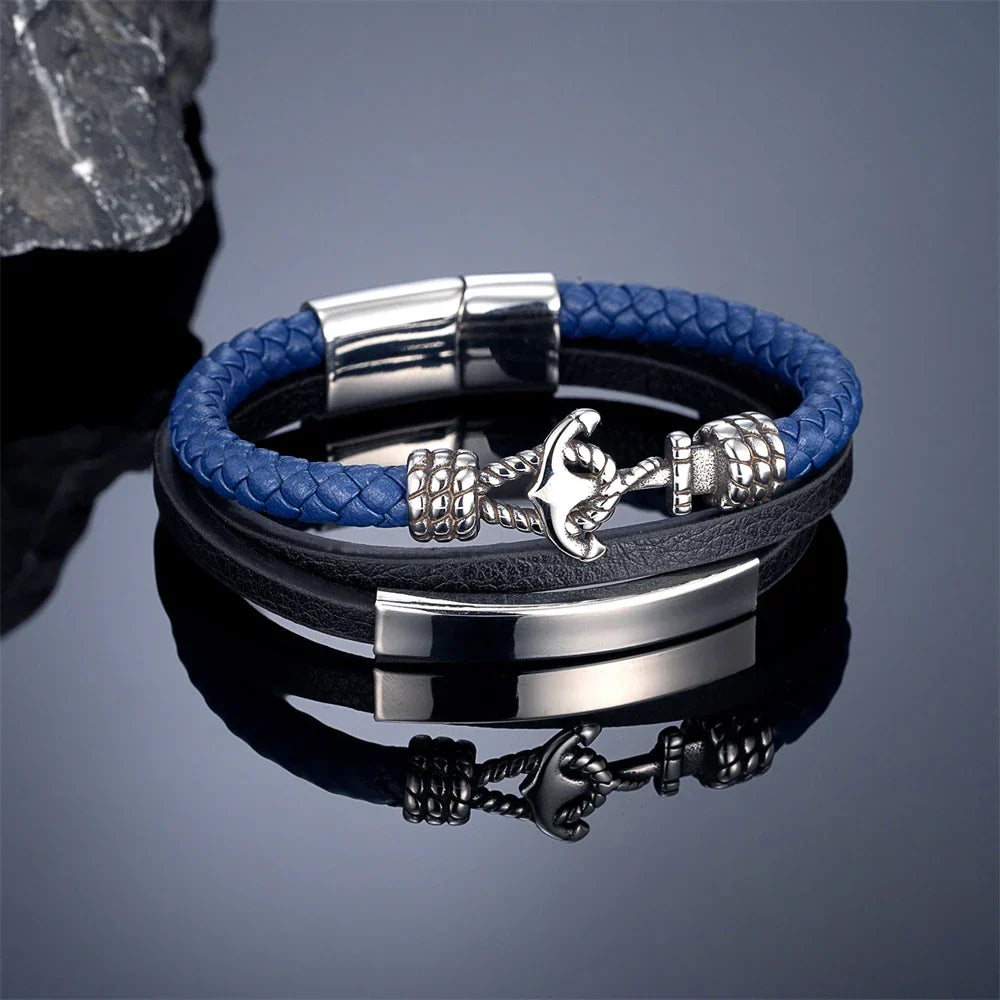 Triple Anchor Blue Bracelet