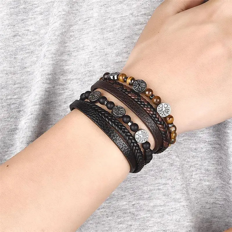 Tree of Life Leather Bracelet Beads Men 