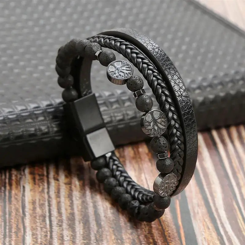 Tree of Life Leather Bracelet Beads Men