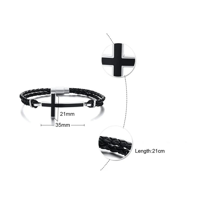 Leather Bracelet with Christian Cross