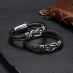 Black leather knot bracelet for men
