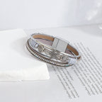 Silver shell and starfish leather bracelet