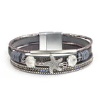 Gray shell and starfish leather bracelet