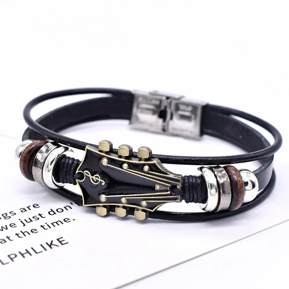 Rock'n'roll guitar leather bracelet