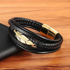Gold Feather Leather Bracelet for Men