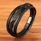 Black Feather Leather Bracelet for Men