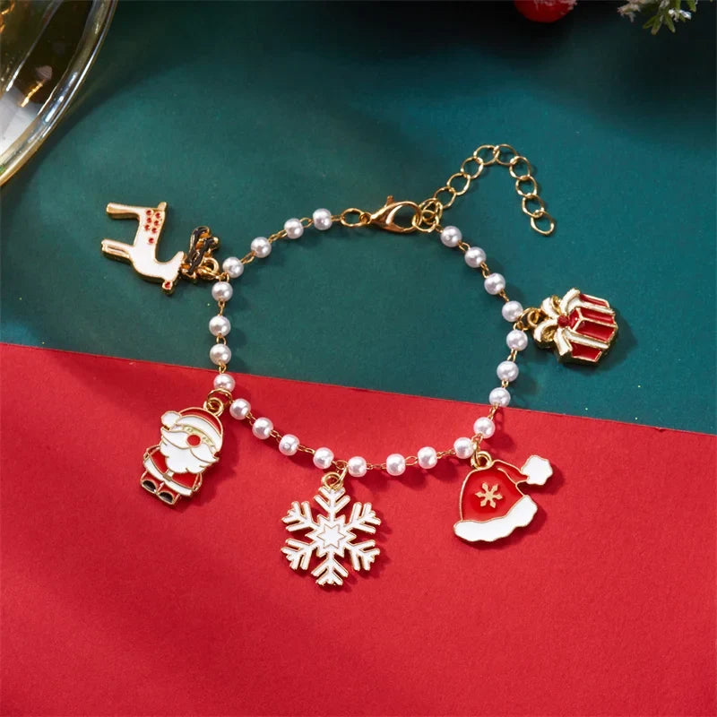 Pearl Bracelet with Christmas Pendants