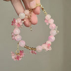 Bracelet with Beads and Pink Flowers