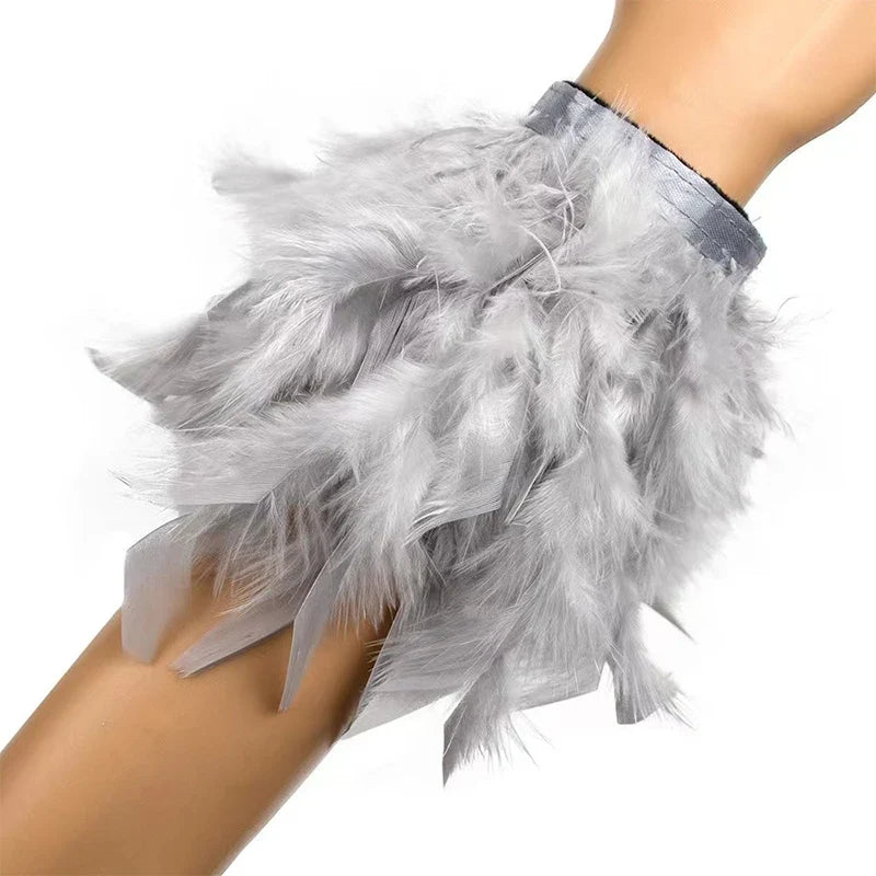 Gray misty pink feather bracelet