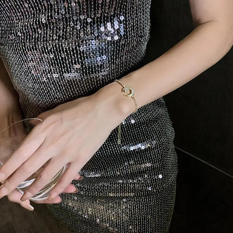 Star and Moon Rhinestone Bracelet