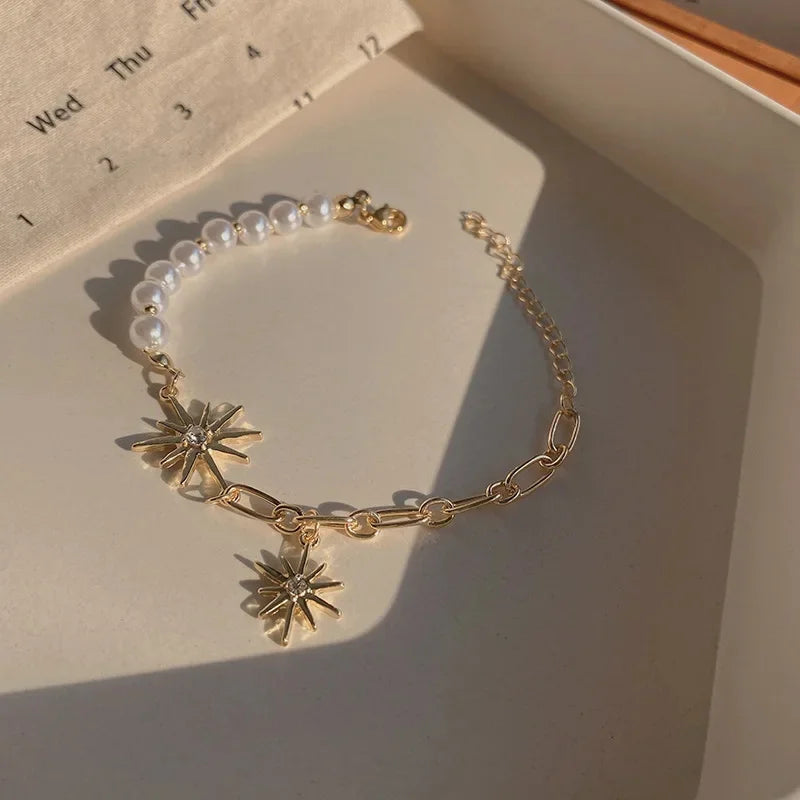Stars and White Beads Bracelet