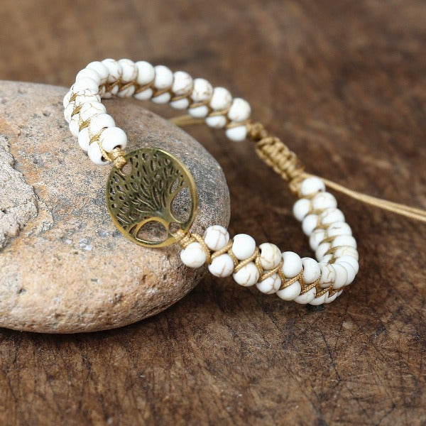 Women's Natural Stone Bracelet Purple Tree of Life